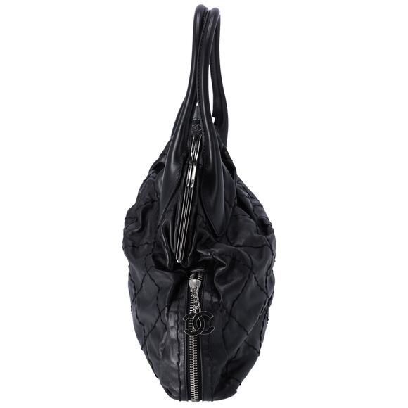 CHANEL Wild Stitch Expandable Frame Tote Bag Black Leather - Picture 2 of 7